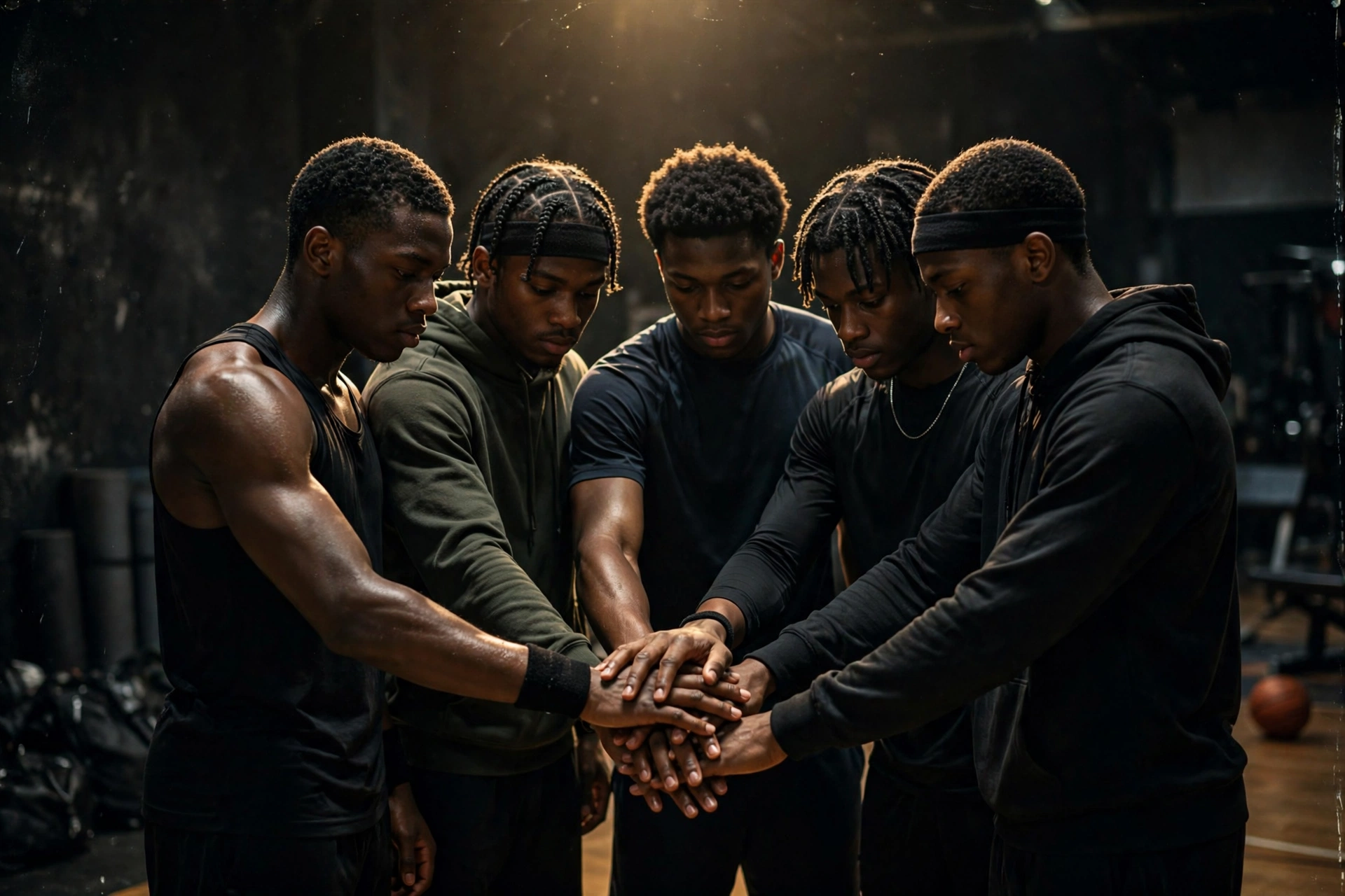Team huddle stacking hands before training
